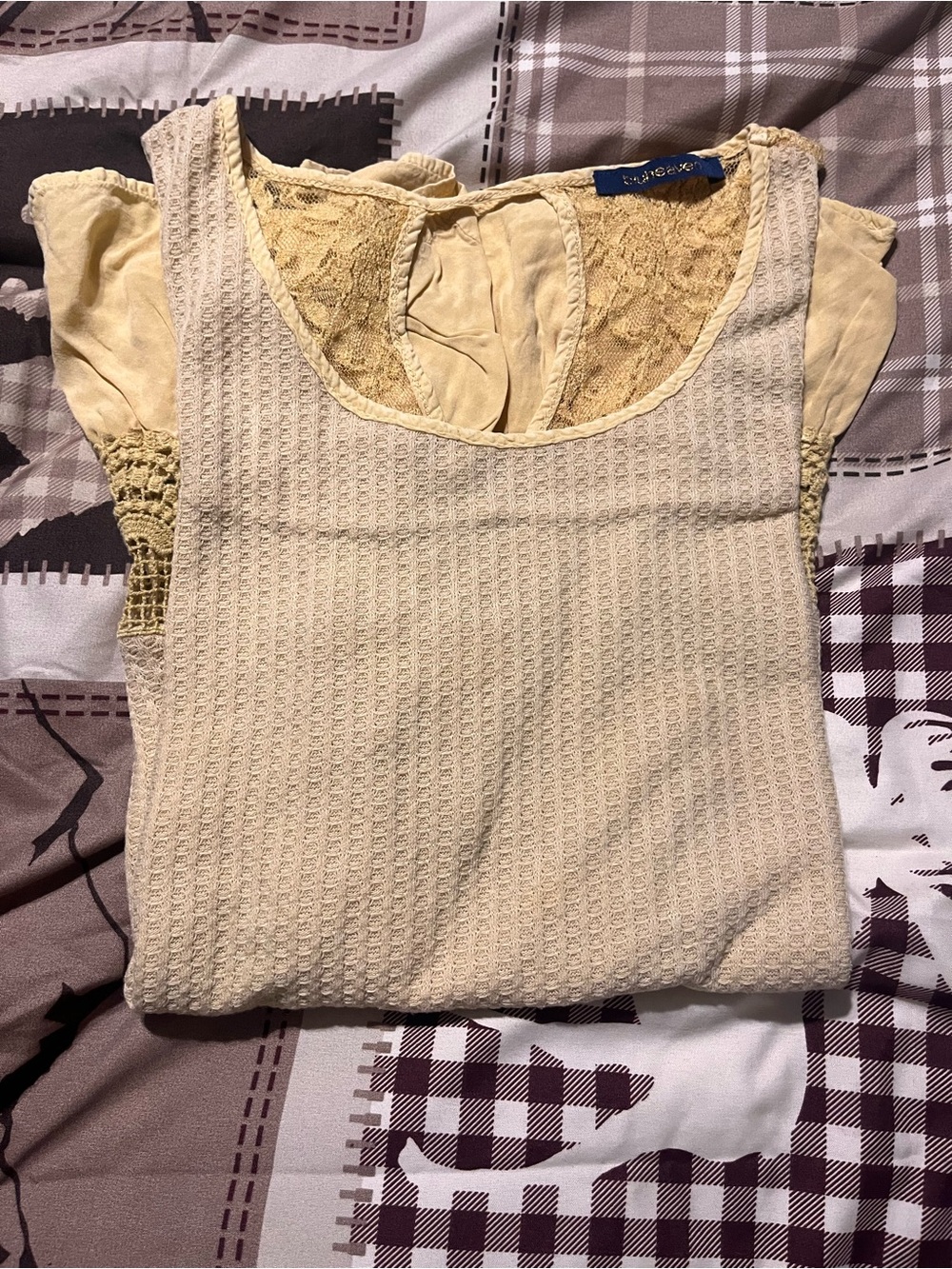 Cream Lace & Knit Mixed-Media Tank